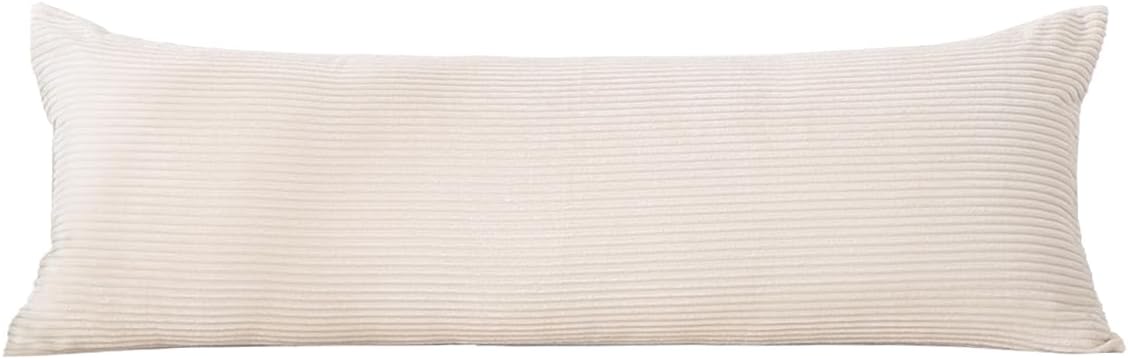 Funda de almohada corporal oblonga de pana a rayas de 20 x 54 pulgadas, de poliéster, acogedora funda de almohada con cierre oculto de aspecto