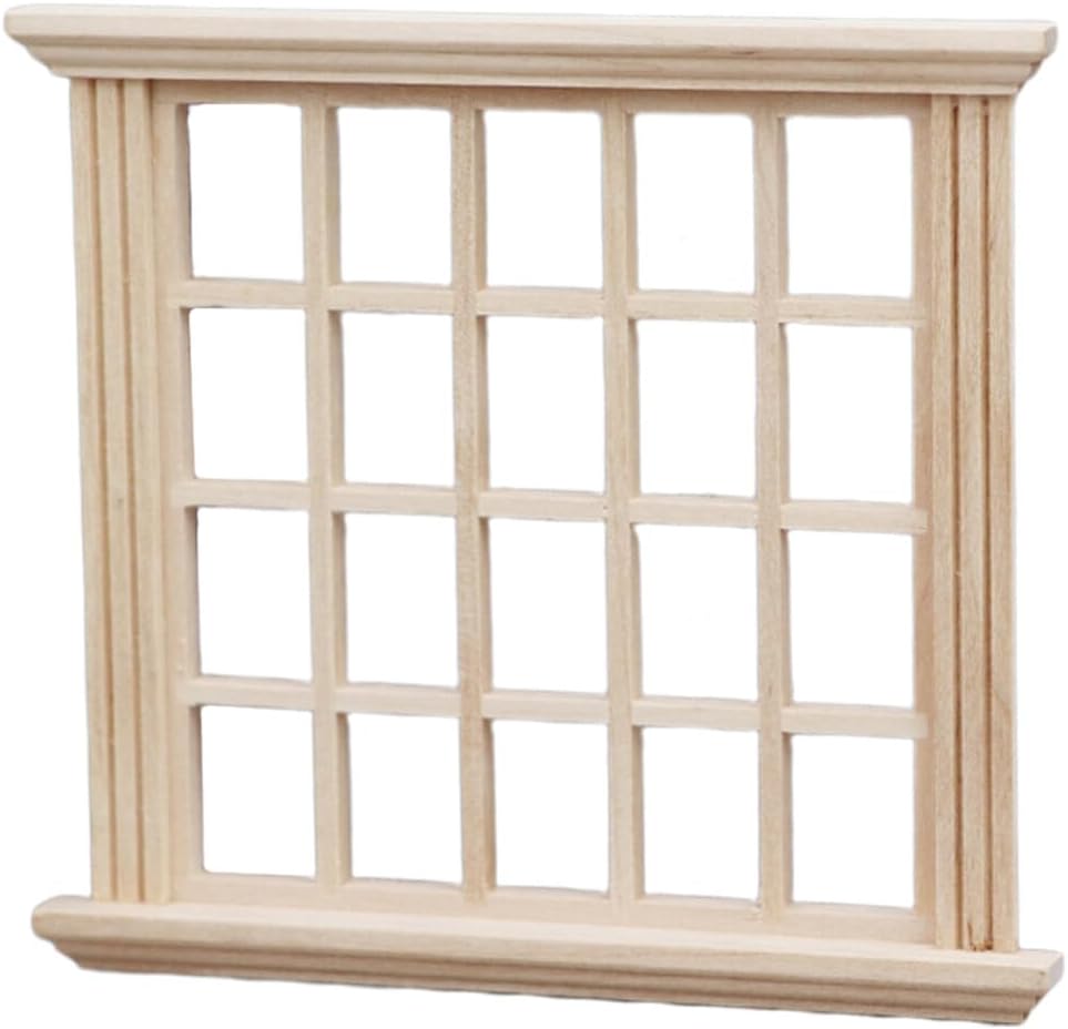 ibasenice Marco de ventana de casa de muñecas Marco de ventana miniatura de madera 1 12 Mini 20 paneles en blanco ventana de muñeca casa de muñecas