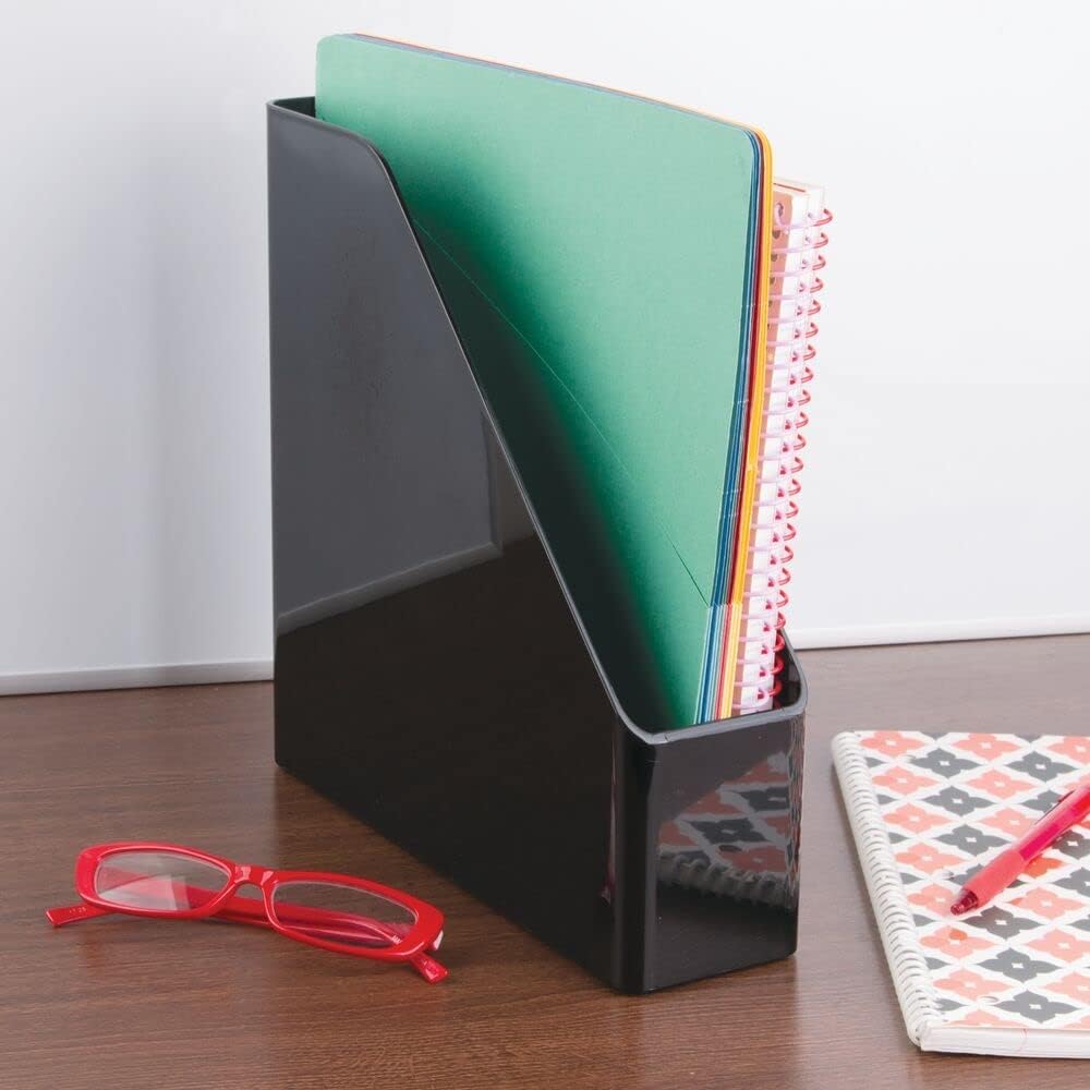MDesign – Organizador de almacenamiento de plástico para papelería  Vertical con asas, Negro