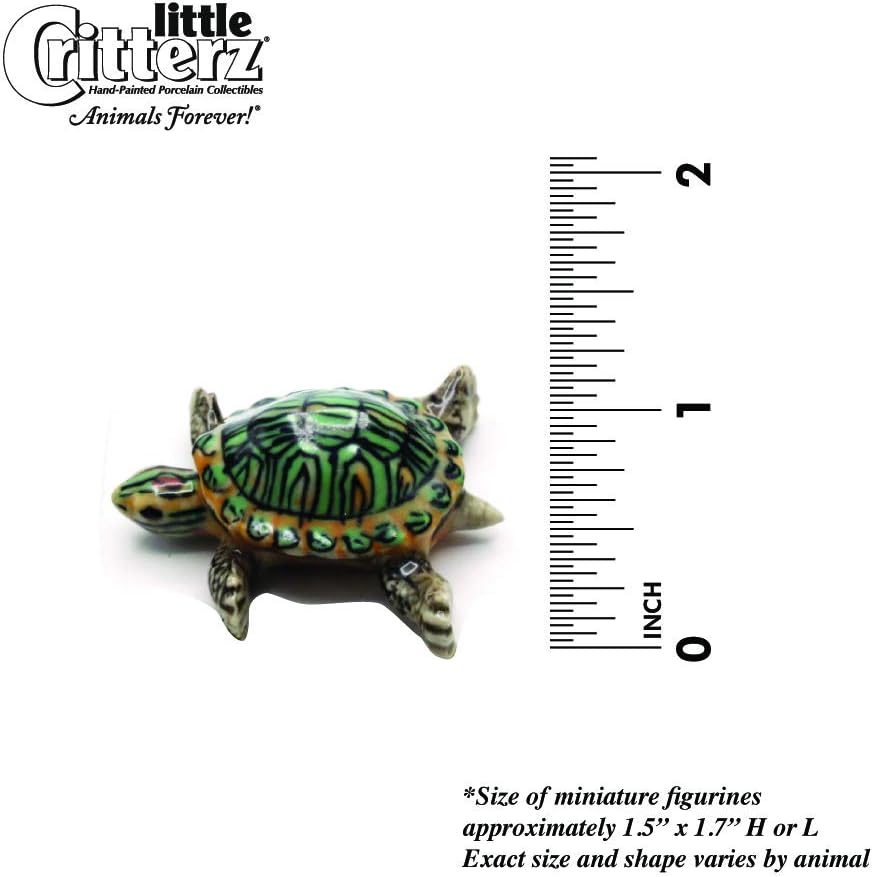 Turtle Red Eared Slider Bask – Decoración del hogar Figura de porcelana en miniatura