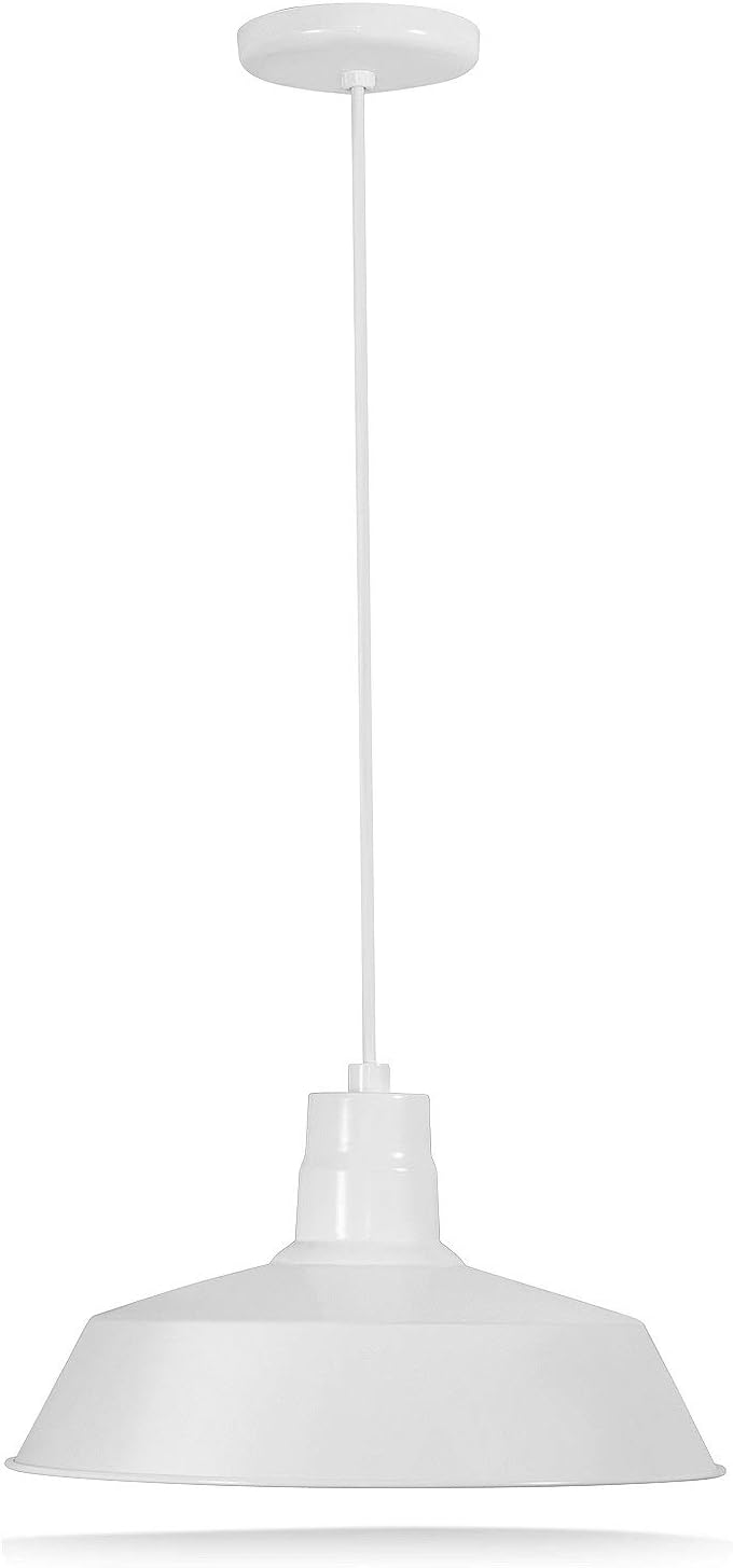 Lámpara colgante industrial blanca de 14 pulgadas con cable ajustable de 10 pies, lámpara colgante vintage montada en techo para uso en interiores,