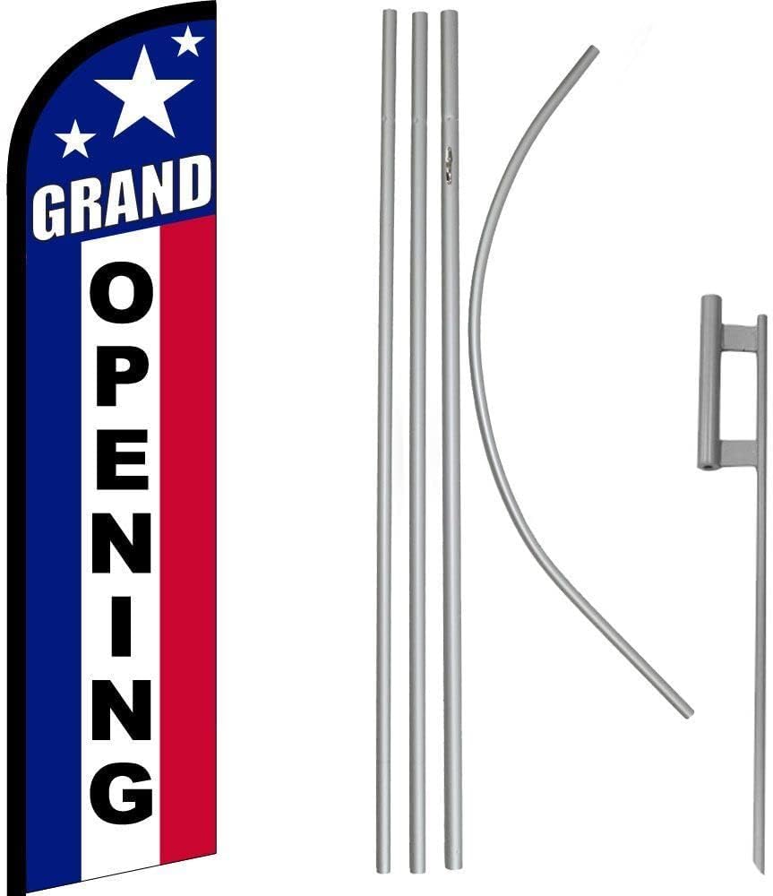 Premium Grand Opening Red   Windless Flag & 16′ Flagpole KitGround