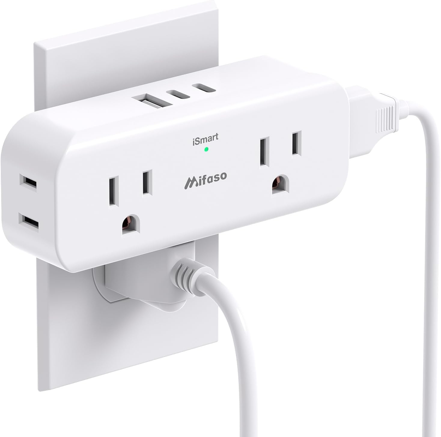 Extensor de tomacorriente, extensión de 4 salidas con 1 cargador de pared USB-A 2 USB-C, divisor de salida de enchufe múltiple, expansor de salida