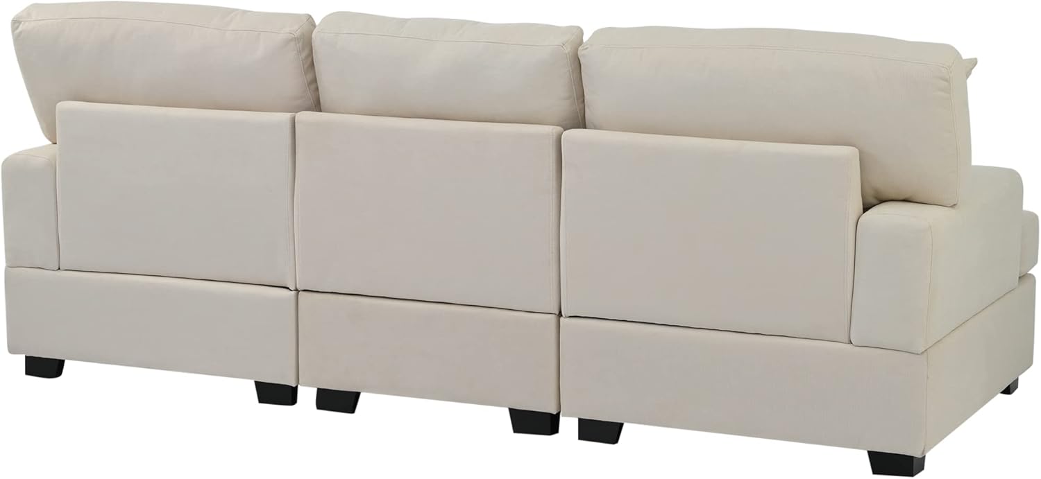 Cómodo sofá de 3 plazas de mediados de siglo, moderno sofá para sala de estar, sofá largo tapizado de tela de lino con 4 cómodas almohadas para