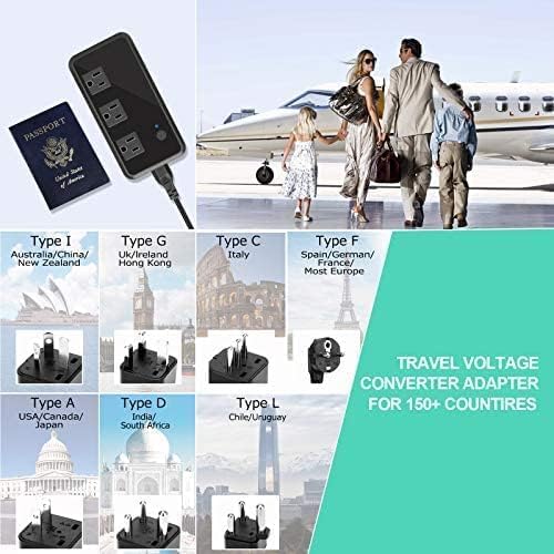 Convertidor de voltaje 2300W Adaptador de viaje universal Convertidor de alimentación reductor de 220 V a 110 V con 3 puertos USB 3 salidas de CA 1