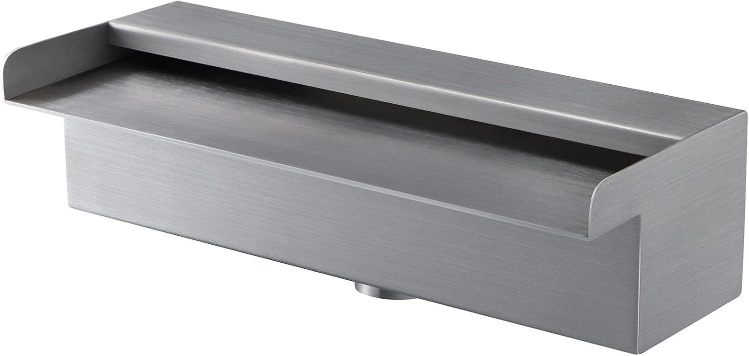 Fuente de piscina de acero inoxidable 304 con conector, derrame de agua rectangular de 12 pulgadas para piscina, jardín, estanque al aire libre, spa
