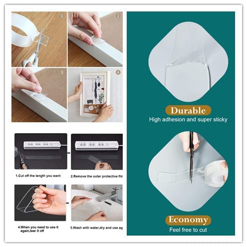 nebxazw Cinta adhesiva de doble cara, resistente, multiusos, extraíble, cinta adhesiva de pared, reutilizable, resistente, adhesivo transparente