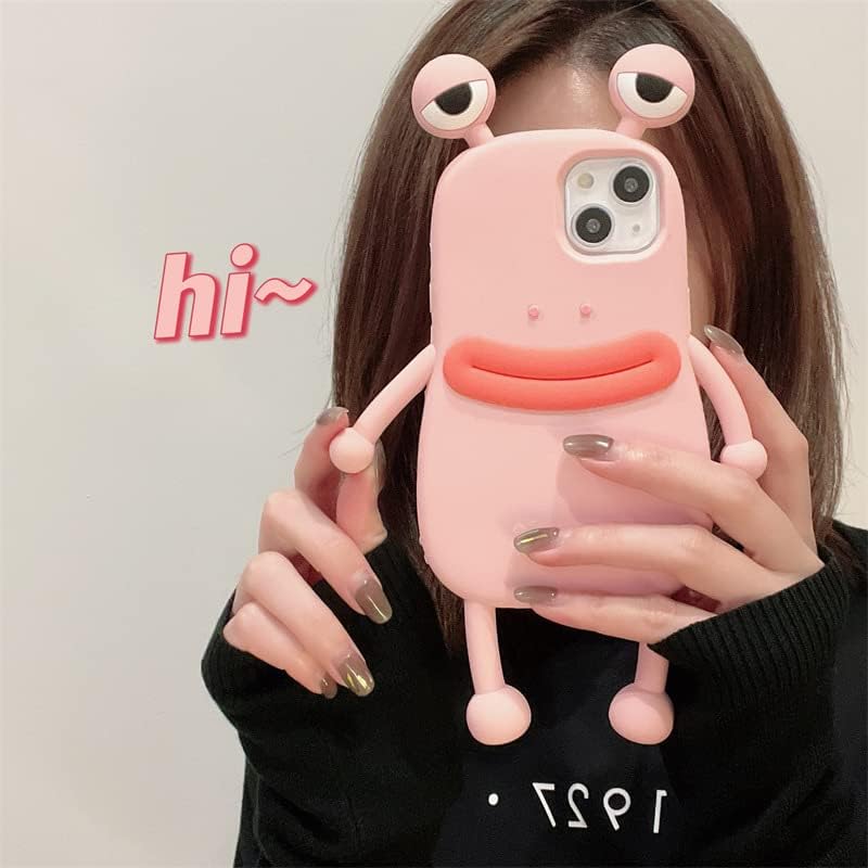Funda para teléfono con boca de salchicha de perro caliente, ojos grandes, rana verde, rana rosa, funda de teléfono de goma de silicona TPU suave