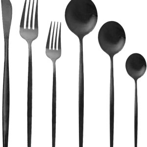 Uniturcky Juego de cubiertos de 36 piezas de acero inoxidable 304 con acabado de manchas de color negro puro, cuchillo de vajilla de postre, Uniturcky Juego de cubiertos de 36 piezas de acero inoxidable 304 con acabado de manchas de color negro puro, cuchillo de vajilla de postre,