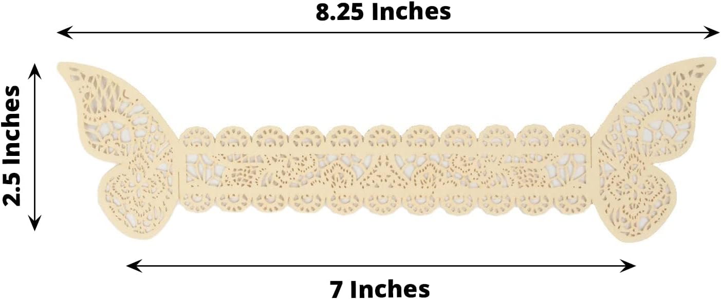 Efavormart – Paquete de 12 servilleteros de papel de mariposa de corte láser de marfil, lazos para silla, soportes para servilletas