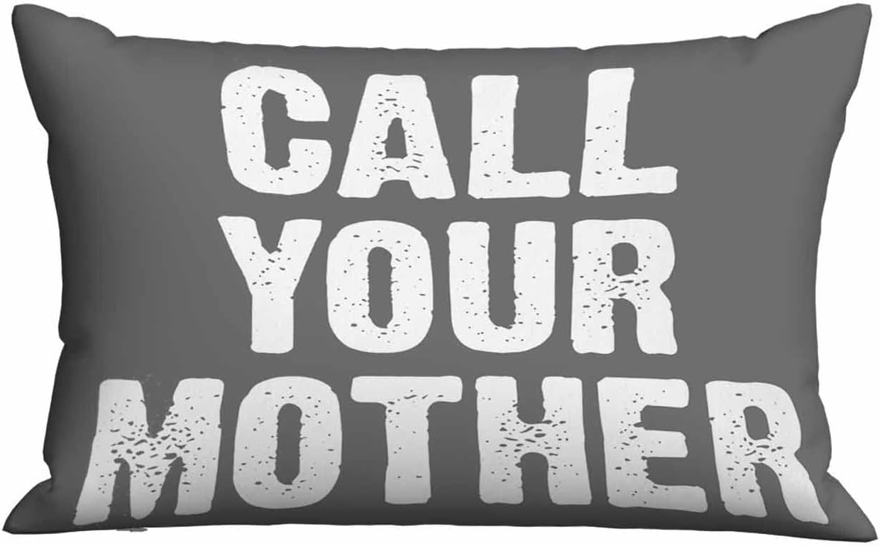 Funda de almohada rectangular blanca con frase divertida llamada a tu madre sobre fondo gris, funda de almohada para cama, sofá, oficina, decoración
