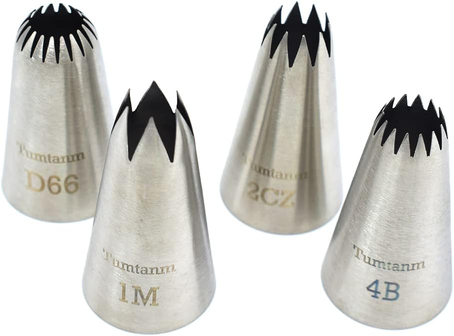 Tumtanm Boquillas grandes para tuberías, 4 piezas #2CZ #D66#4B #1M de acero inoxidable sin costuras para glaseado para cupcakes y hornear