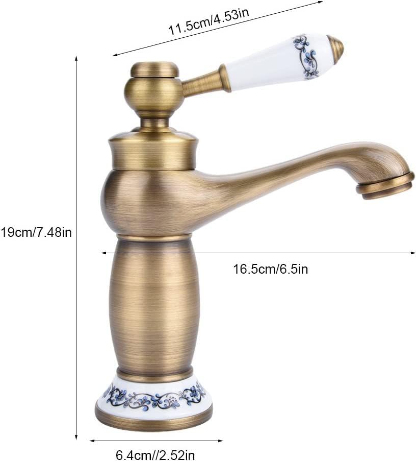 Grifo vintage de latón antiguo con porcelana azul y blanca, grifo mezclador de cuello largo para bañococina, lavabo de agua fría y caliente (acabado