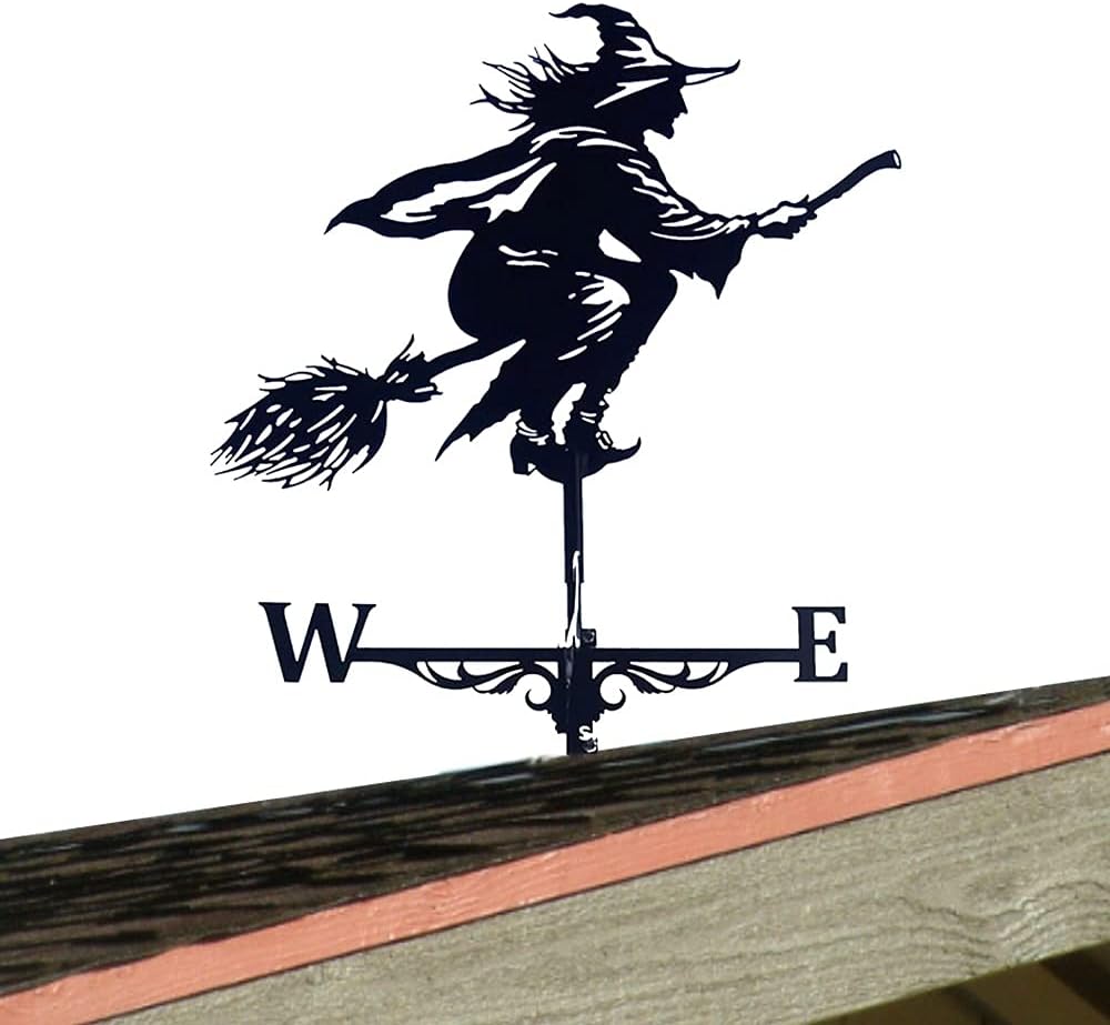 Veleta de bruja para jardín, retro, forma de bruja, campana, indicador de dirección del viento, veleta de jardín, adorno de techo