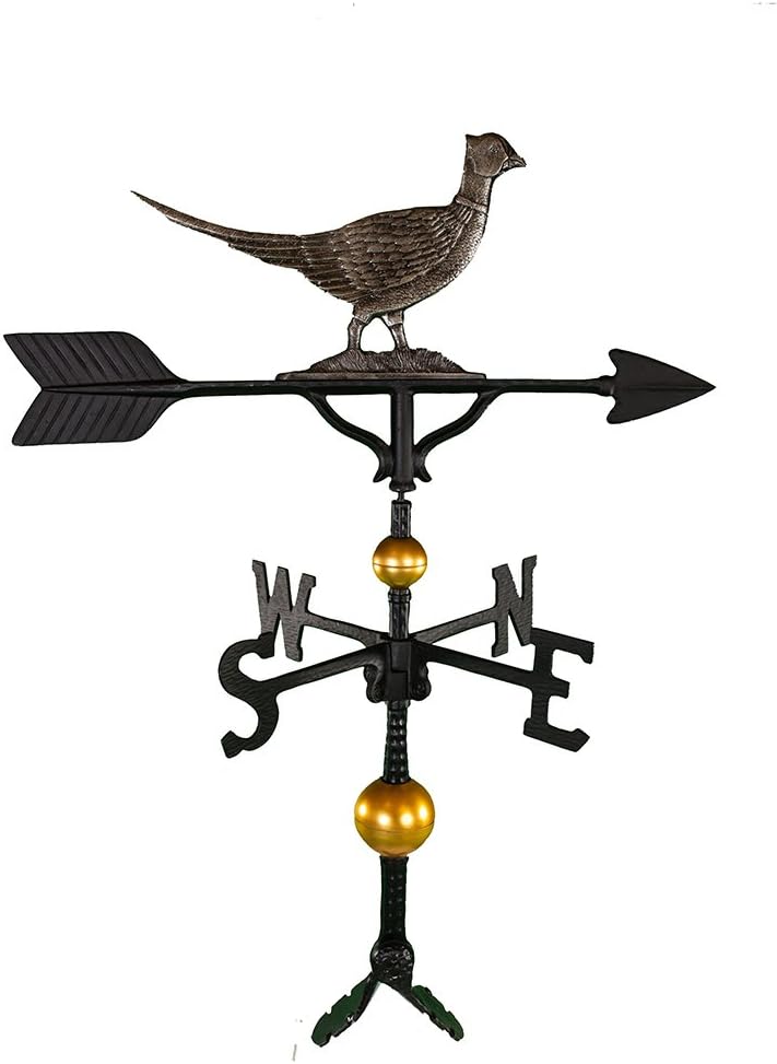 Montague Metal Products Veleta de lujo de 32 pulgadas con adorno de faisán de hierro sueco, natural
