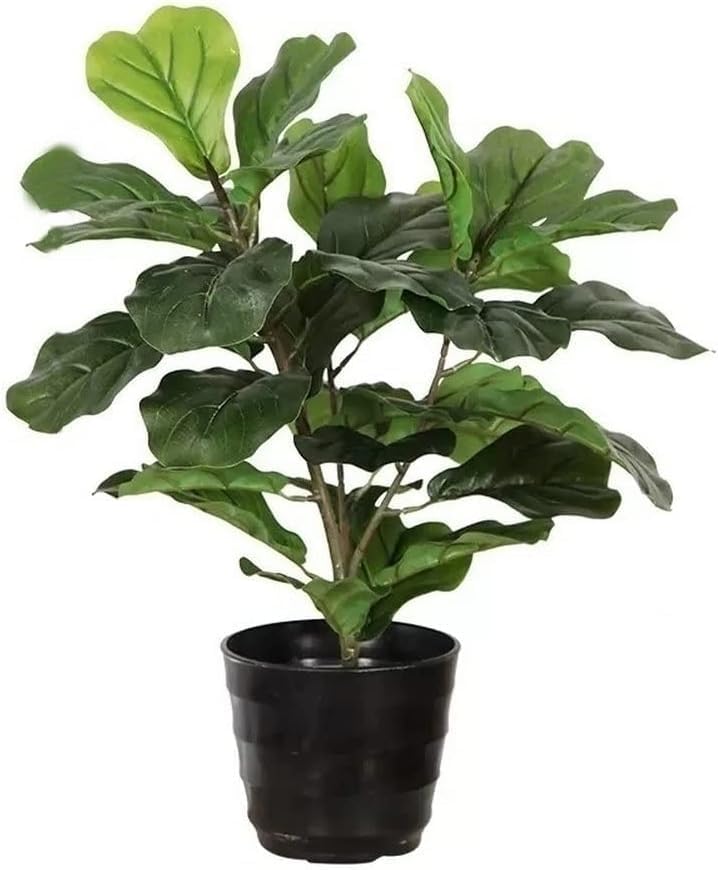 23.6-Inch Mini Artificial Fiddle Leaf Fig Plant Realistic IndoorOutdoor Faux Ficus Lyrata Tree in Pot, Premium Quality, All-Year Green Home Office