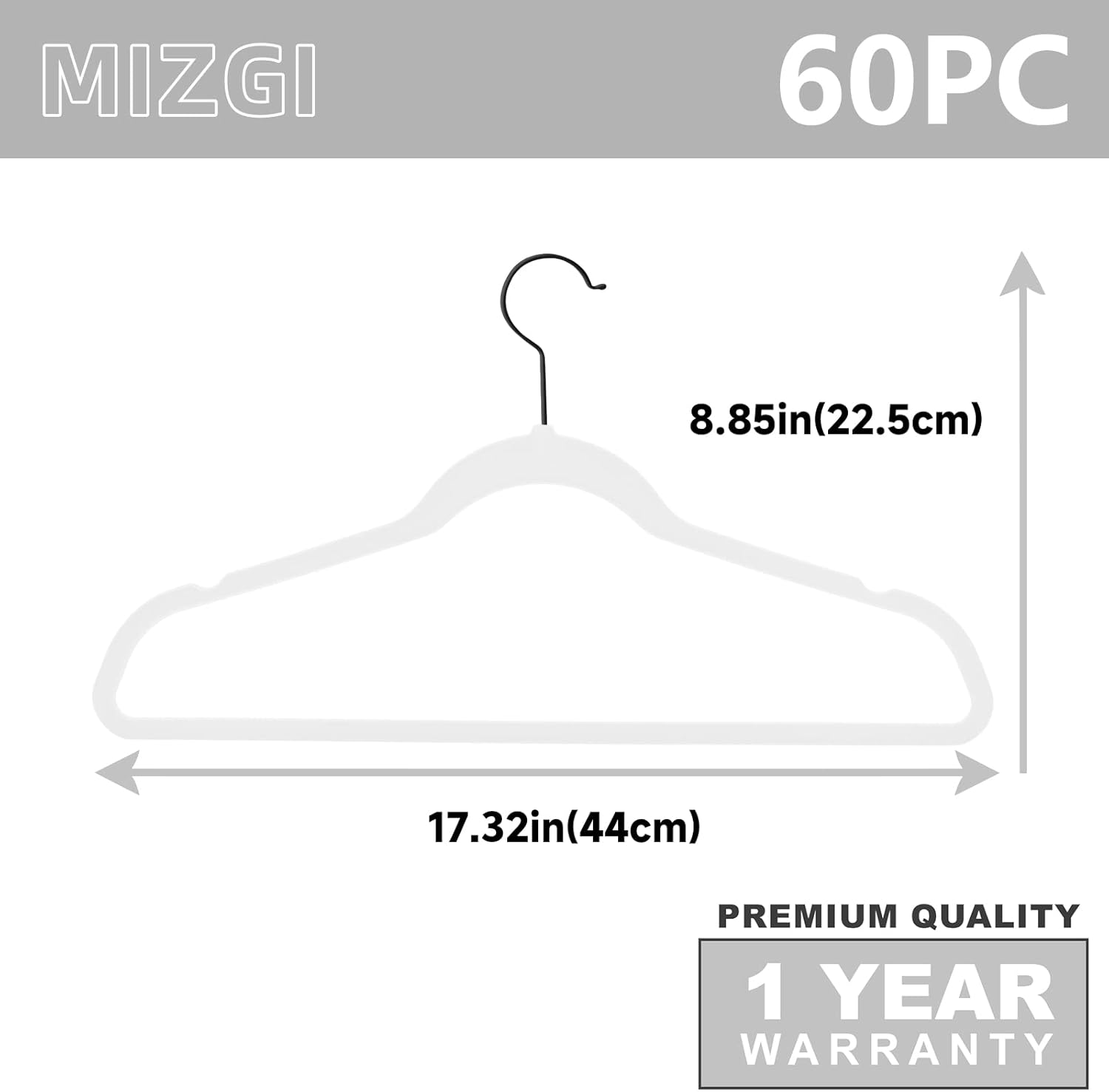 MIZGI – Ganchos de terciopelo, paquete de 60 unidades, ganchos de fieltro antideslizantes de alta resistencia para trajes, color blanco, ganchos con