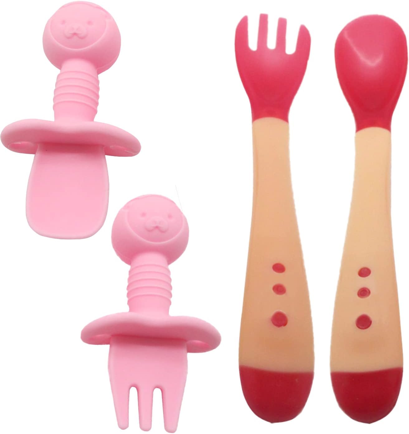 Gadgetime USA Juego de 4 piezas de cucharatenedor de silicona y utensilios para bebés sensibles al calor, para entrenamiento de niños pequeños y