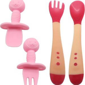 Gadgetime USA Juego de 4 piezas de cucharatenedor de silicona y utensilios para bebés sensibles al calor, para entrenamiento de niños pequeños y Gadgetime USA Juego de 4 piezas de cucharatenedor de silicona y utensilios para bebés sensibles al calor, para entrenamiento de niños pequeños y