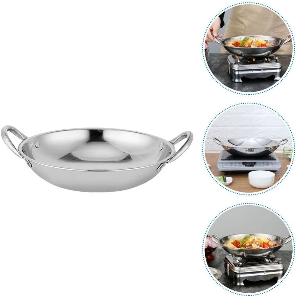 BESTonZON Sartén de acero inoxidable para cocinar mariscos con asa, sartén para estufa, sartén para freír sartén, olla coreana, olla de ramen