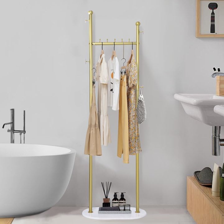 tonchean Perchero dorado de metal con base de mármol natural, perchero independiente para colgar ropa, bolsos, sombreros para dormitorio, oficina,