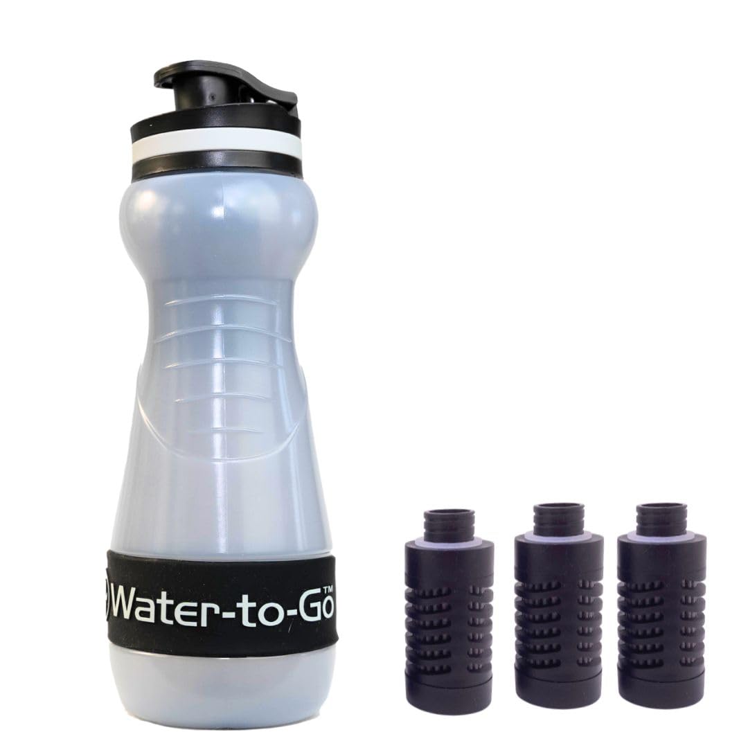 Botella de filtro de agua (18.5 oz55cl) perfecta para senderismo, camping, viajes y supervivencia, bioplástico ecológico, incluye filtro purificador