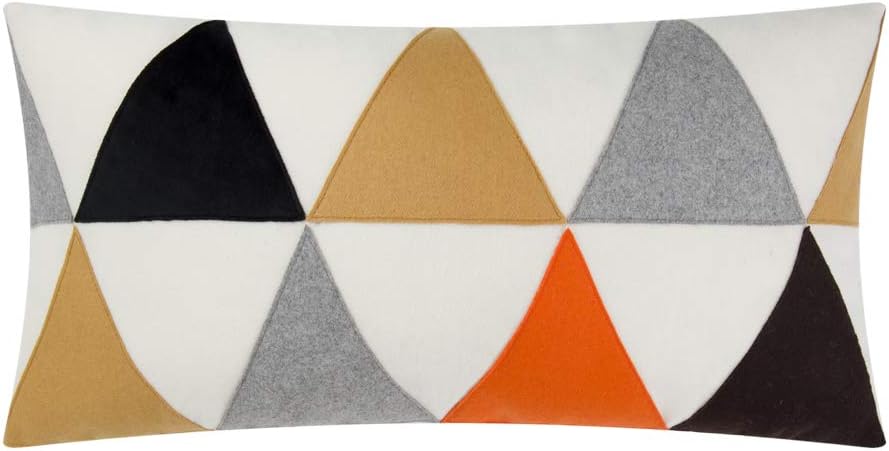 JWH Funda de almohada de terciopelo colorida decorativa para lumbar, con apliques triangulares, fundas de almohada largas para sofá, cama,