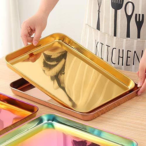 TUPMFG Hojas para hornear de acero inoxidable bandeja antiadherente de metal para galletas  Molde rectangular para tartas para cocina y horno (plata)