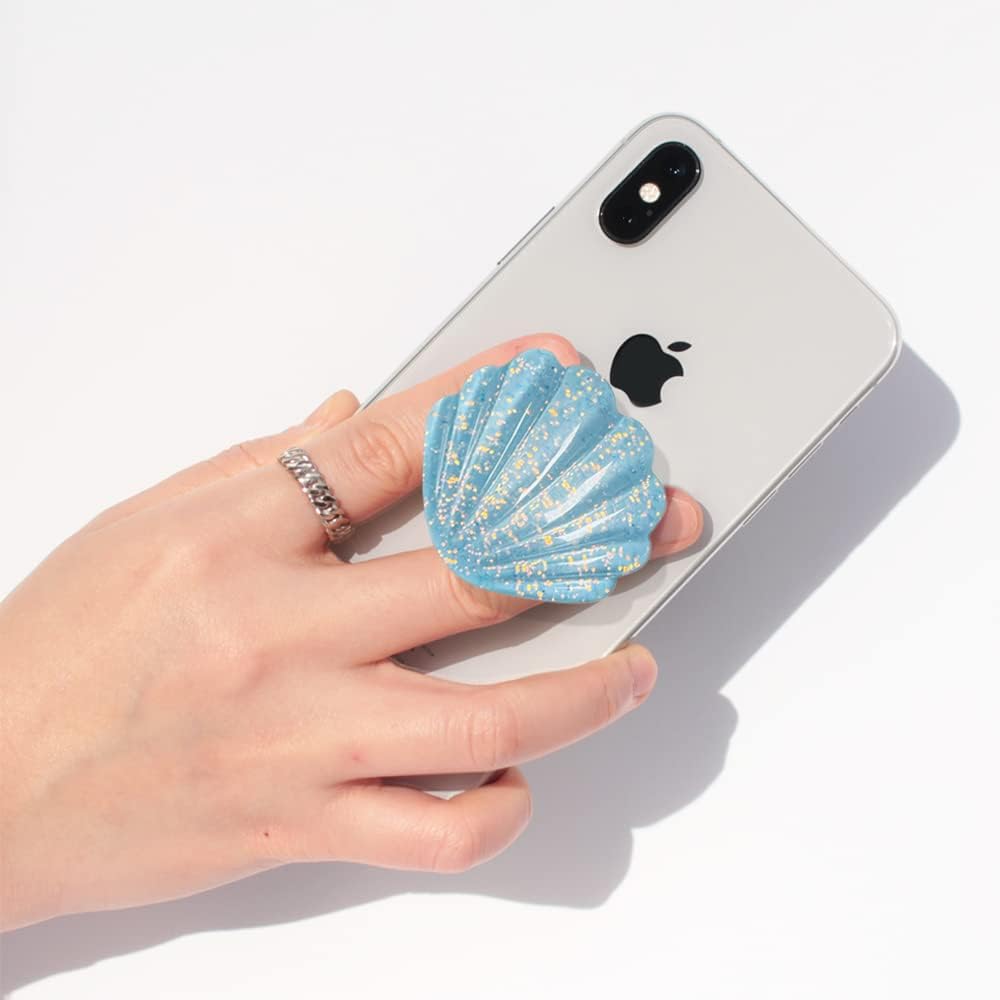 GRIPONG – Soporte plegable para teléfono móvil con forma de concha de mar con purpurina para teléfono inteligente, tableta, accesorio de teléfono