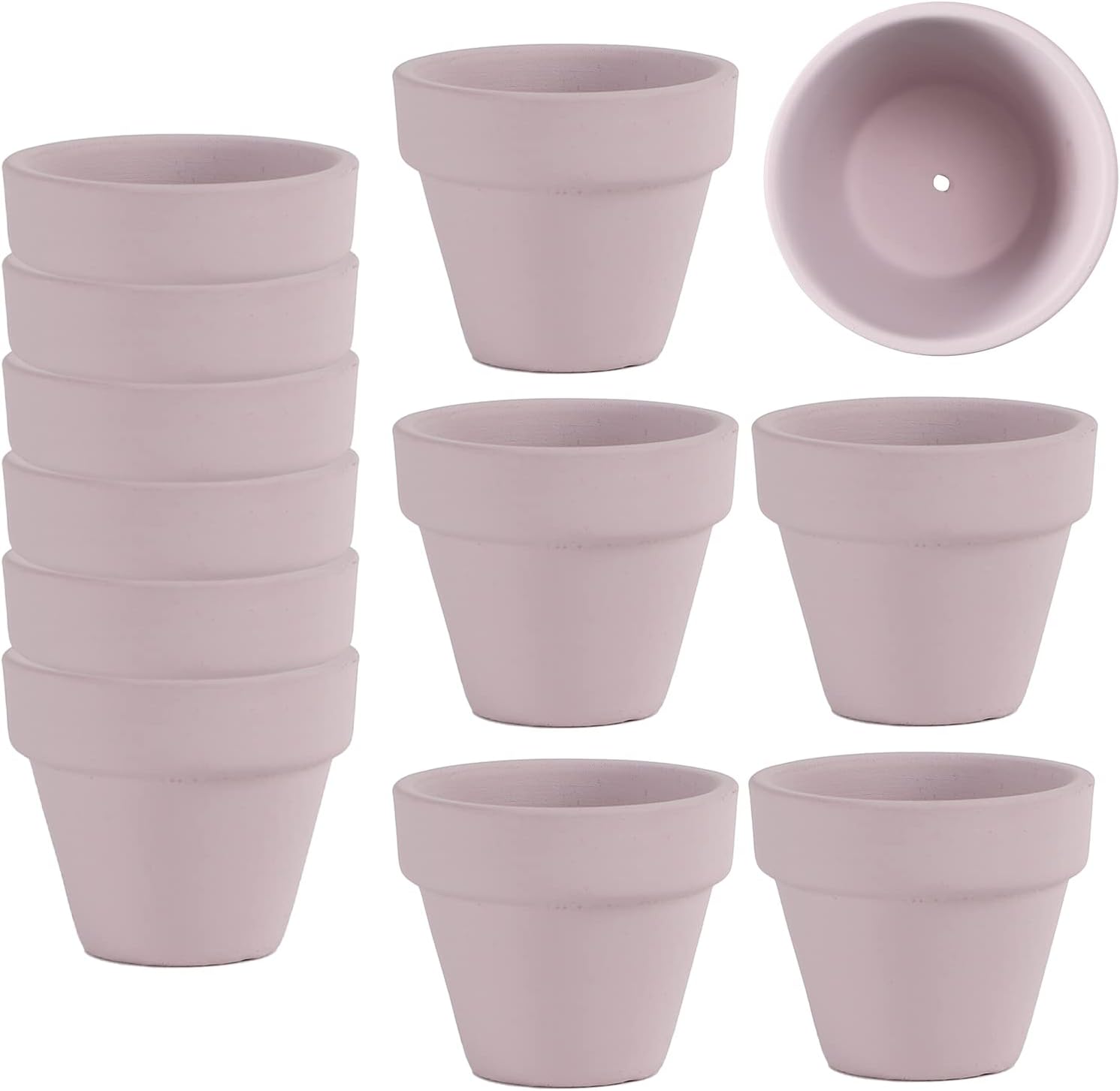 Macetas pequeñas de arcilla de terracota rosa de 2 pulgadas con agujeros de drenaje para pequeñas hierbas de cactus lithop, maceta pequeña para