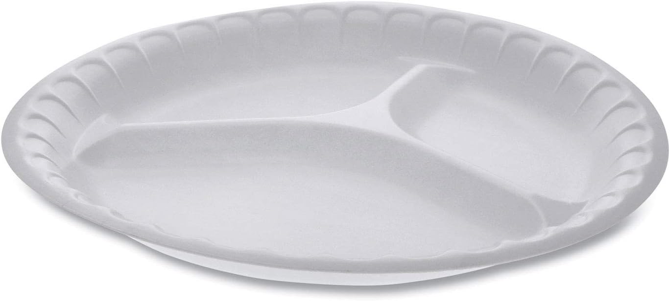 Placesetter – Vajilla de espuma satinada no laminada, plato de 3 compartimentos, 10.25 pulgadas de diámetro, blanco, 540caja