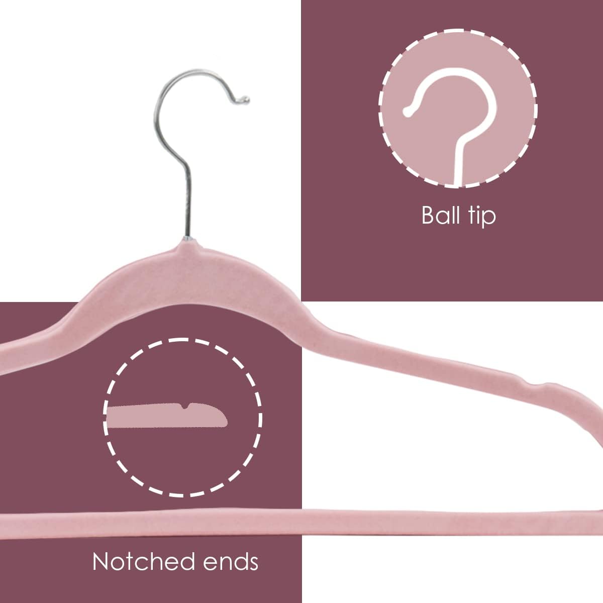 Home Basics – Perchas de terciopelo para ropa (paquete de 60 unidades), color rosa, perchas de fieltro para camisetas, chaquetas, vestidos y