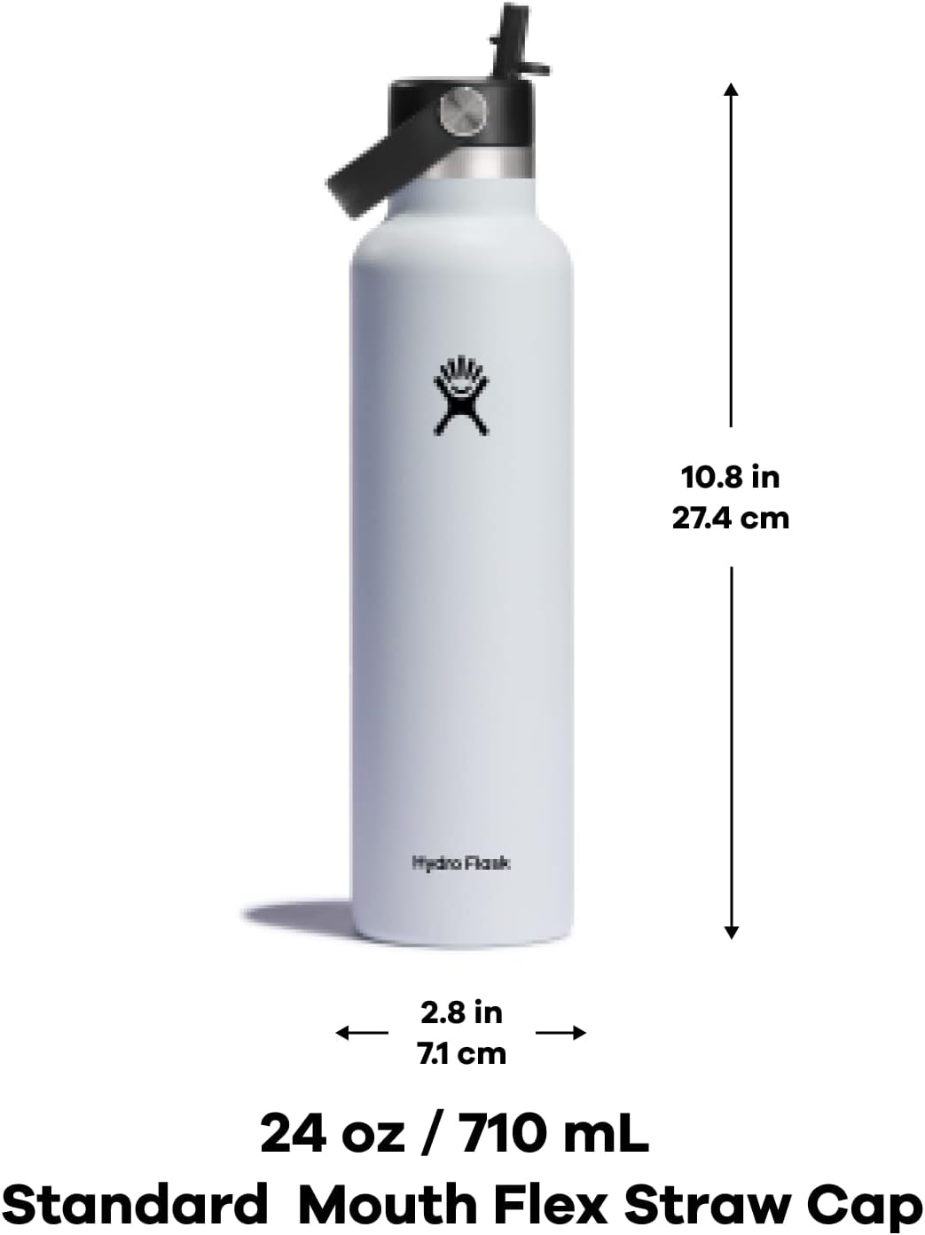 Hydro Flask Botella de boca de agua estándar de acero inoxidable de 24 onzas con tapa de popote flexible y aislamiento al vacío de doble pared