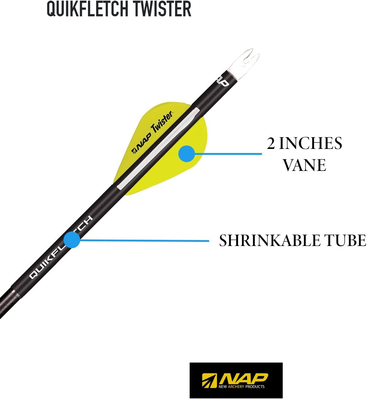 New Archery Products Quikfletch Twister 2″ 3-Vane Stabilizing Fletching for Increased Accuracy of Compound Bow Arrows & Crossbow Bolts – 6 Pack