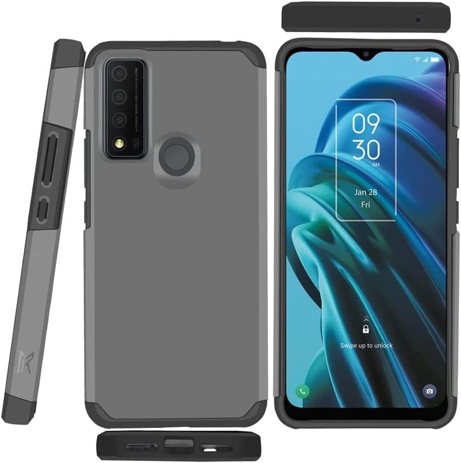 TJS Funda compatible con TCL 30 XE 5G en pulgadas, funda híbrida de doble capa a prueba de golpes, protección contra caídas (gris)