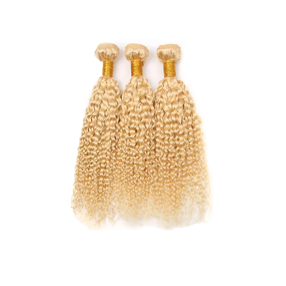 613 paquetes de cabello humano rubio rizado, paquetes de cabello virgen brasileño sin procesar, 3 paquetes de 16, 18, 20 pulgadas, mechones de