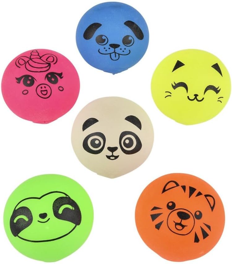 Bola de azúcar exprimible sensorial de 2.4 pulgadas, 6 unidades (caras de animales)