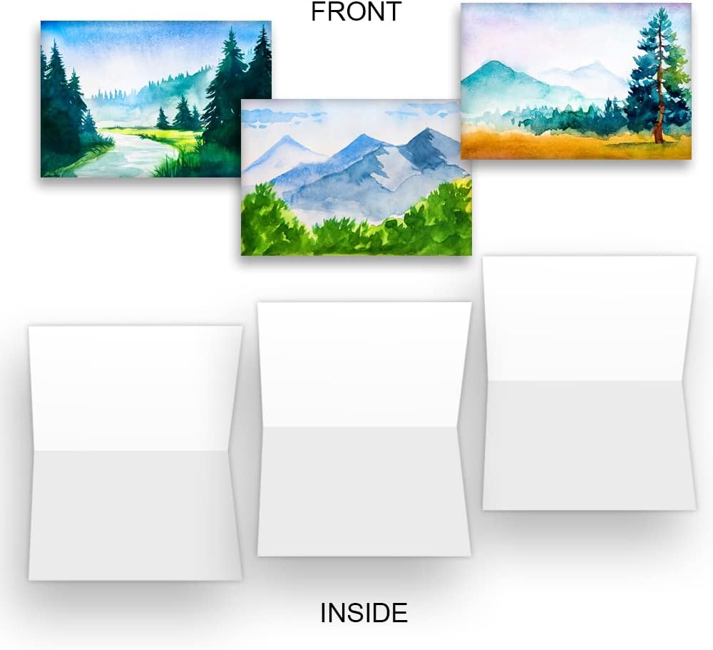 Wright Home & Gift Watercolor Landscapes – Tarjetas de felicitación en blanco para todas las ocasiones  Paquete de 10 surtidos a granel + 10 sobres
