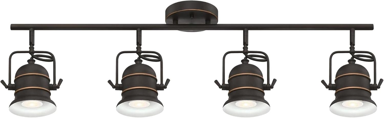 Westinghouse Lighting 6116800 Boswell – Kit de luces de riel para interiores de estilo vintage, acabado de bronce aceitado con reflejos, pantallas