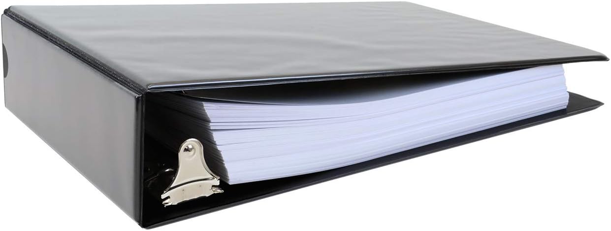 Carpeta de 11 x 17 de 8.5 x 11 pulgadas, vinilo de anillo en D de 2 pulgadas con bolsillos exteriores (negro)