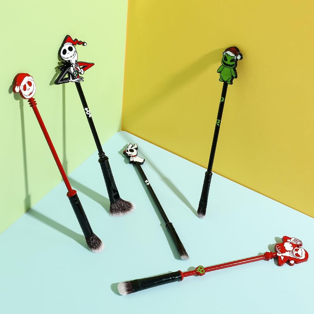 COSHINE The Nightmare Before Christmas – Juego de 5 brochas de maquillaje de anime de Halloween Jack (rojo y verde)