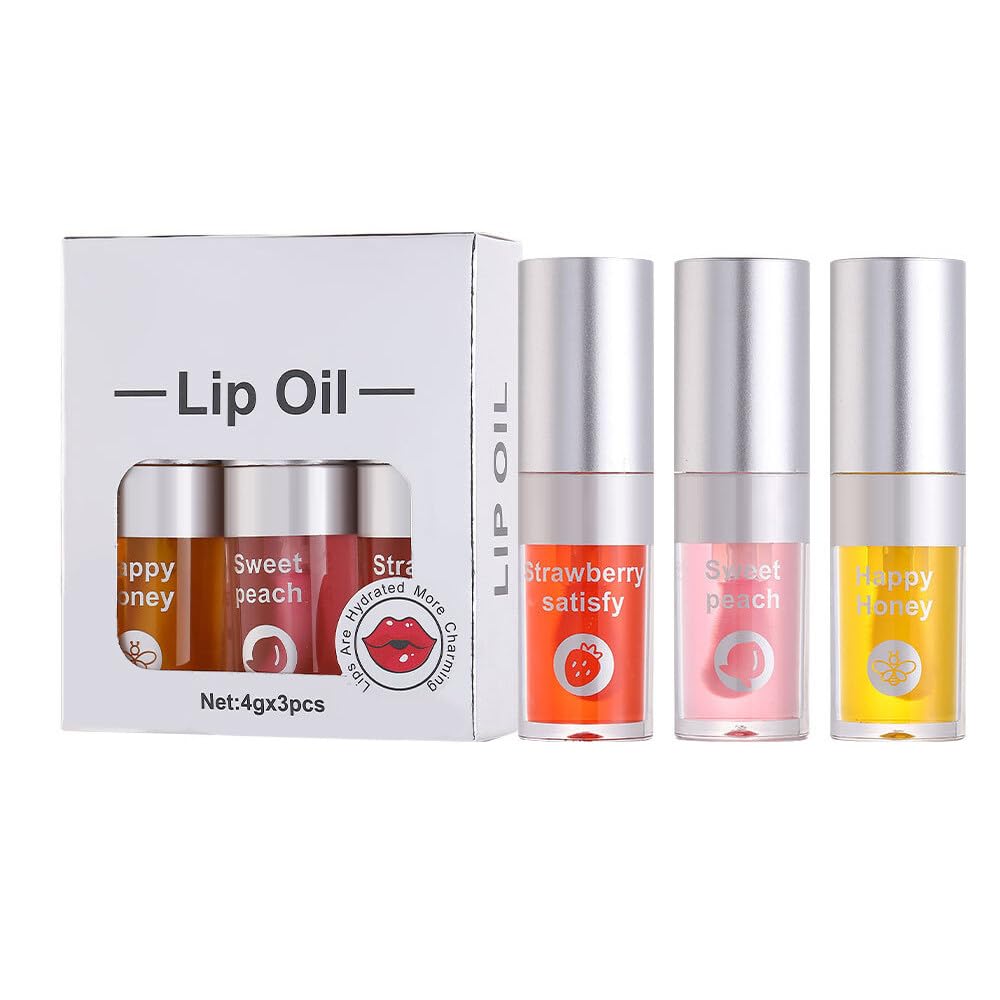 Juego de 3 aceites hidratantes para labios, aceite hidratante para labios, brillo labial, transparente, sin pegajoso, bálsamo labial, cuidado de