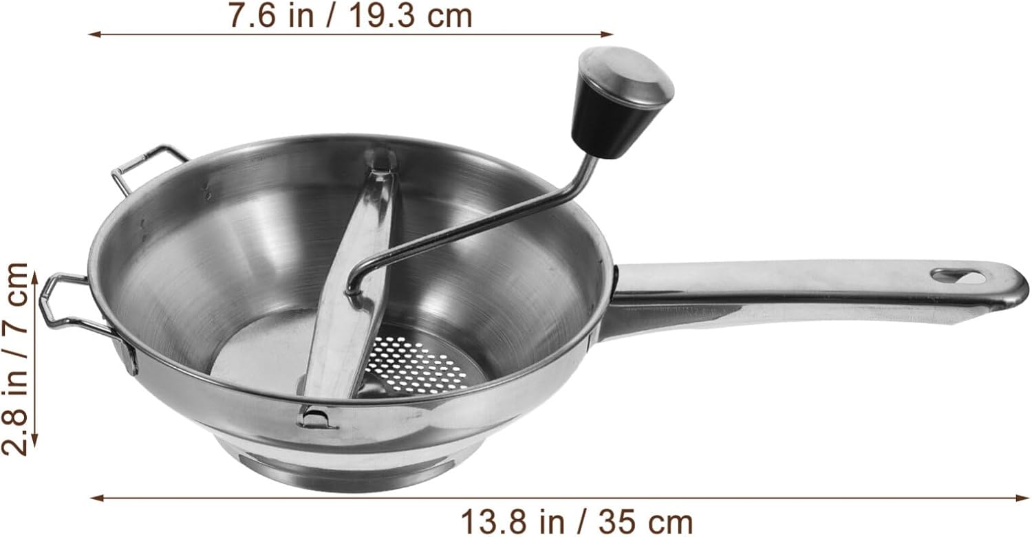 ABOOFAN Molino de alimentos de acero inoxidable, manual rotativo, fruta, verdura, manivela, papas, triturador, puré, mermeladas, alimentos