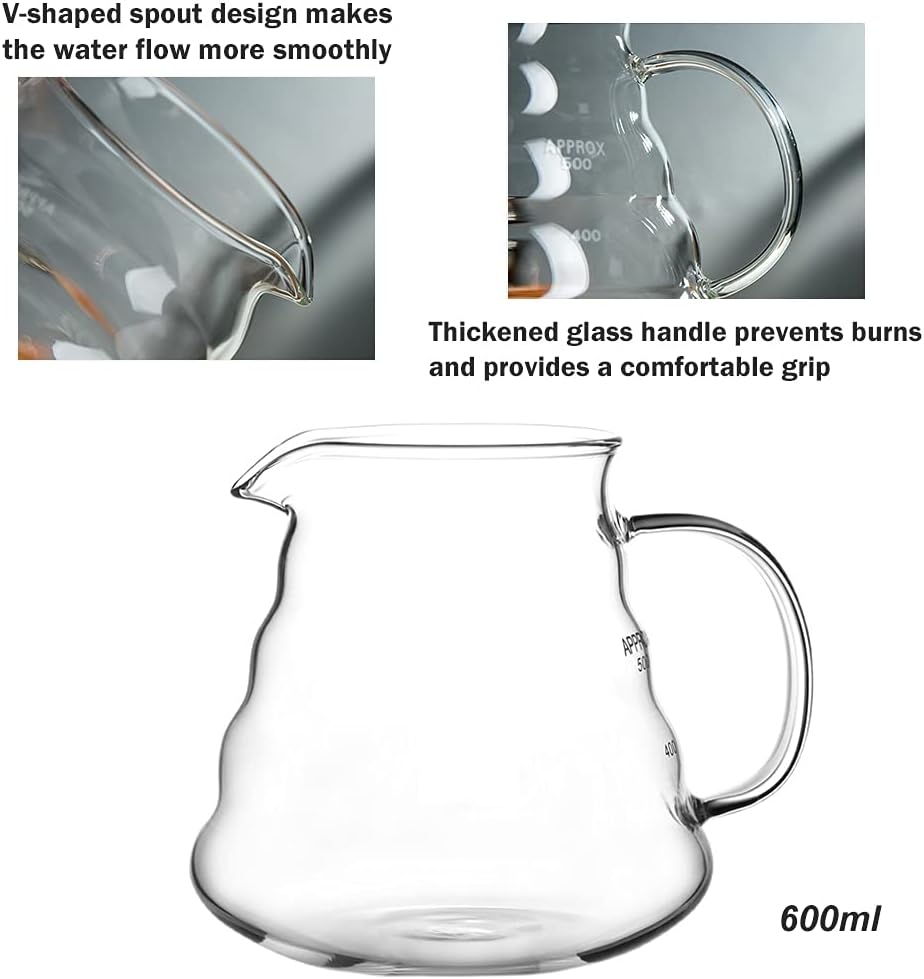 Juego de cafetera vertida  Incluye gotero de café de vidrio, soporte de gotero de metal, servidor de café resistente al calor de 20.3 fl oz y 40