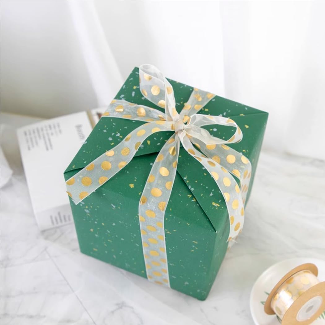 Cinta de lunares de 1 pulgada, cintas de organza impresas con puntos dorados para envolver regalos, lazos para el pelo, manualidades, invitación de