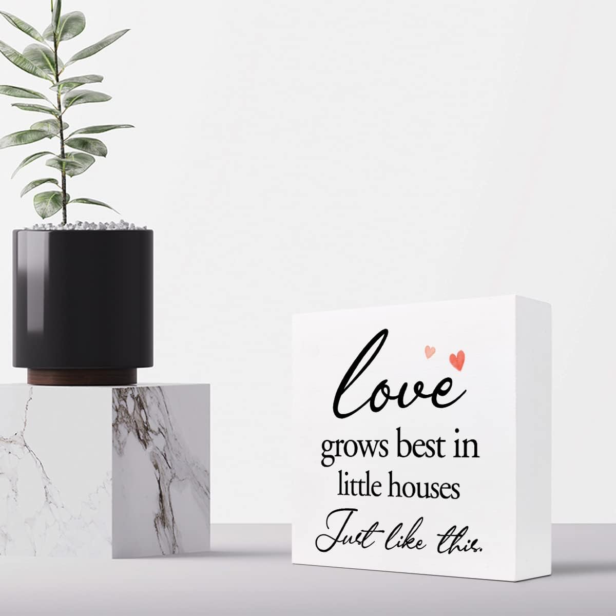 Cartel de madera Love Grows Best in Little Houses Just Like This para decoración de escritorio, citas inspiradoras, caja de madera para decoración