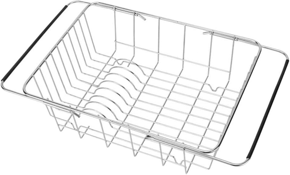 SHERCHPRY Escurridor de platos sobre el fregadero, cesta de acero inoxidable retráctil para fregadero de cocina para lavar frutas, verduras,
