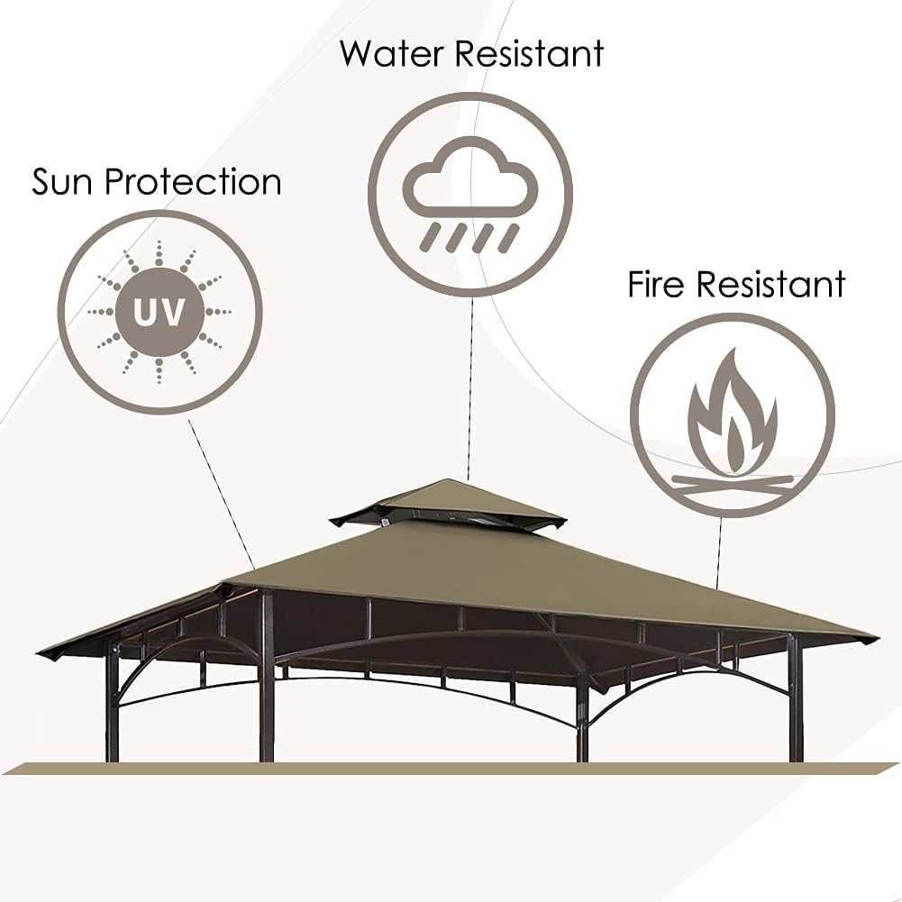 CoastShade Gazebo de barbacoa de 8 x 5 pulgadas, doble nivel, techo de repuesto para techo de barbacoa al aire libre (caqui)