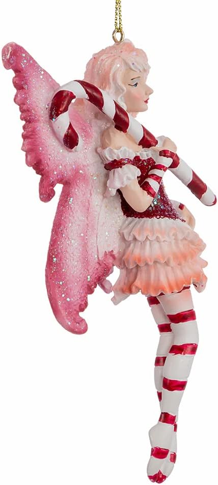 Adorno Amy Brown Red Fairy con bastón de caramelo de 5 pulgadas