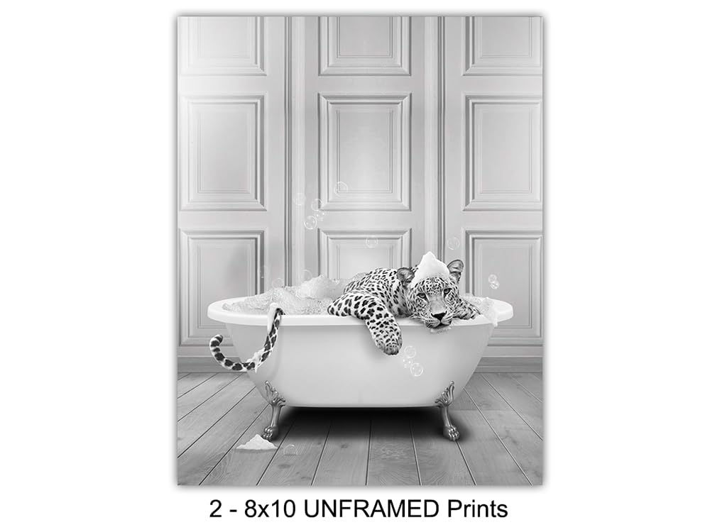 Leopard Print Kids Bathroom Set – Big Cat funny Bathroom Wall Art & Decor – Cute Bathroom Pictures – Restroom Sign – Modern Bathroom Decor for Women